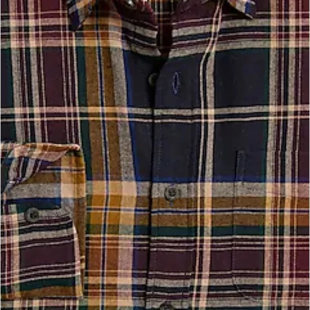 NWT J.Crew Men's Classic Fit Plaid Flannel Shirt Size Large Burgundy Nvy Mustard